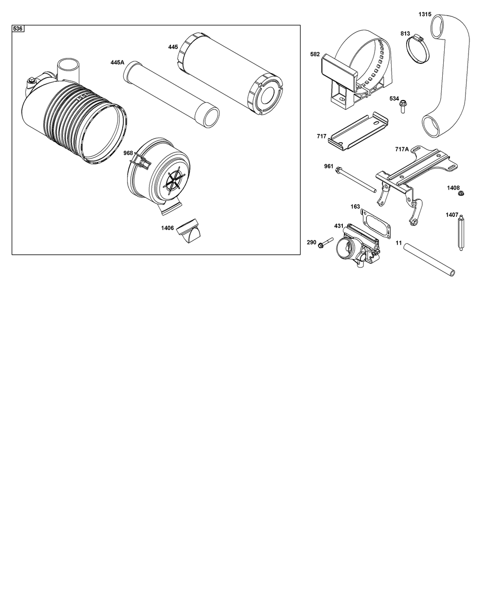 Air Cleaner Group Diagram and Parts List for 54E677-0003-J1 400000 - 699999 Briggs and Stratton Engine